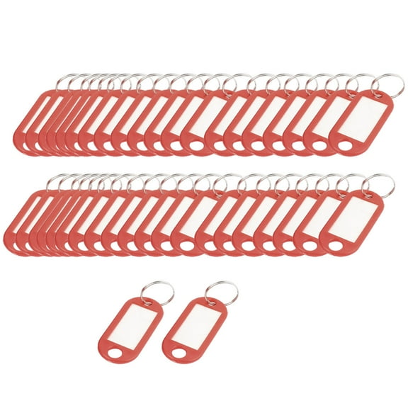 Metal & Plastic Keychain ID Label Name Key Tag Split Ring Red 50Pcs