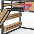 thumbnail image 3 of Bellemave Bunk Bed with Slide & Basketball Hoop, Full over Full Bunk Bed with Pull-up Rings and Climbing Wall, Metal Full Size Loft Bed with Bookcase and Play Space, Yellow, 3 of 9