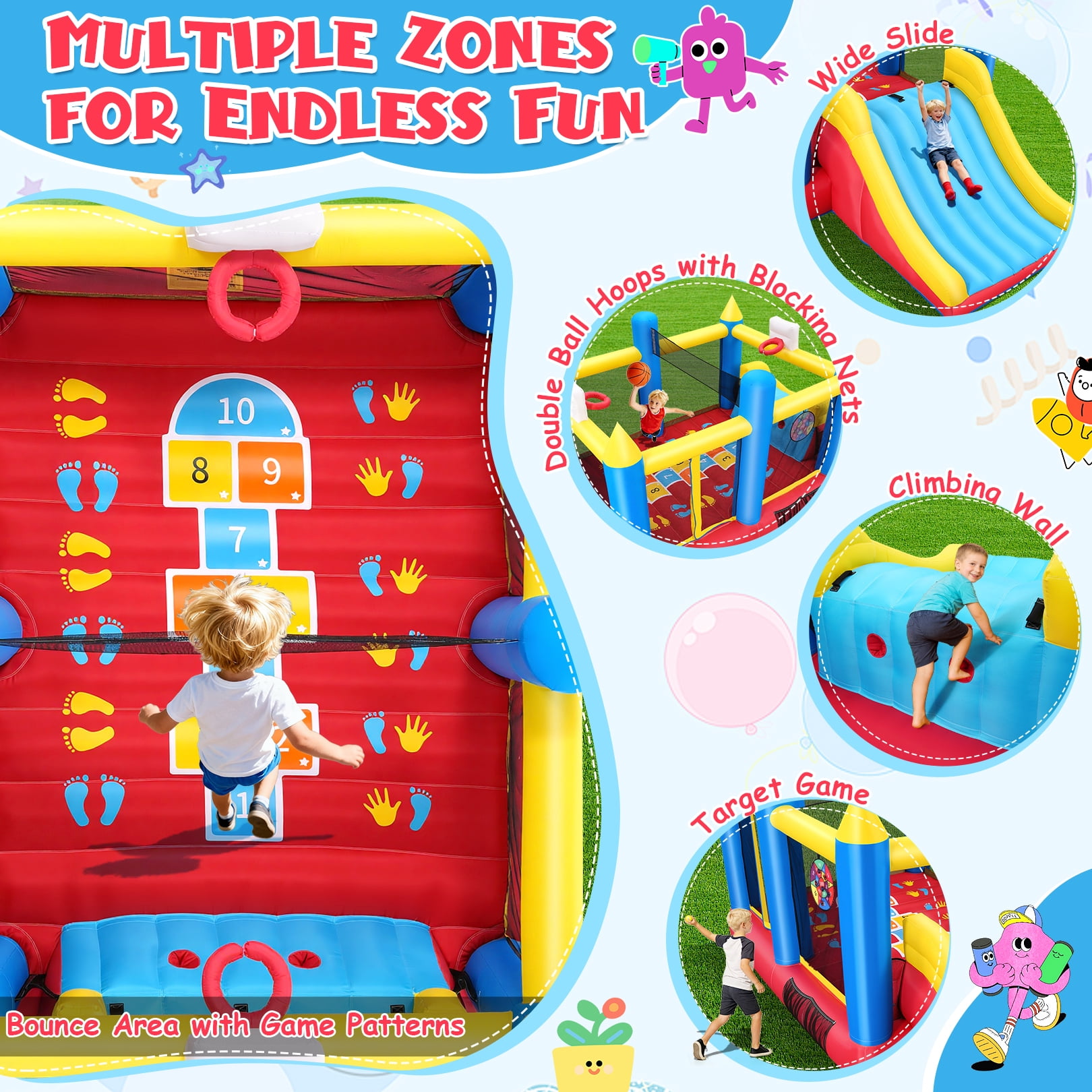 Adnoom Inflatable Bounce House for Big Kids 3~12, 15'x8' Large Bouncy House with 480w Blower, Indoor outdoor Commercial Jumping Castle with Wide Slide&2 Basketball Hoop for Party Backyard