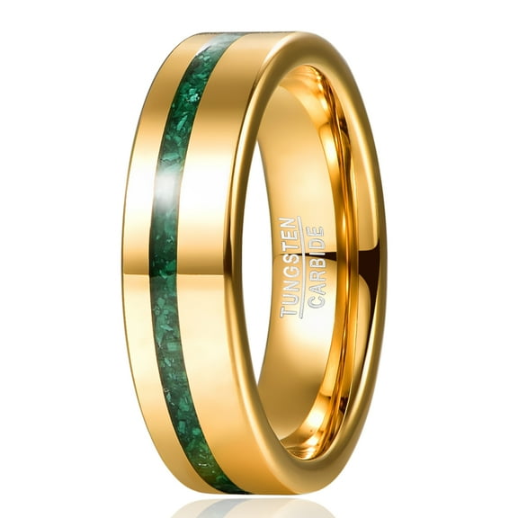 Men's 6mm Gold Tungsten Wedding Bands with Inlaid Crushed Green Created-Opal Size 6-12