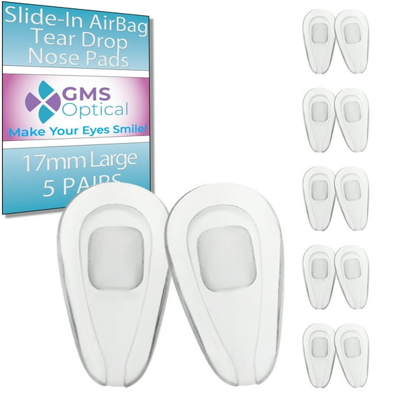 GMS Optical 17mm Long Length / 6mm Medium Width / 3mm Thick – Air Bag Slide-In Soft Silicone Nose Pads for Glasses, Eyeglasses & Sunglasses (5 Pair, Clear)
