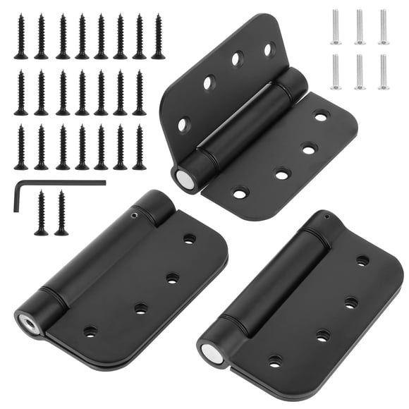 Hommyzone Charnière de Porte à Ressort Réglable 4”X 4”, Charnières Auto-Fermantes en Acier Inoxydable 4 Pouces avec Coin de 5/8” - Lot de 3 (Noir Mat)