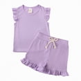 thumbnail image 4 of kpoplk Toddler Baby Girl Clothes Sleeveless Summer Outfit Smocked Strap Camisole Linen Pants Prety Spring Clothing Set Size 4-5 Years,Light Purple, 4 of 4