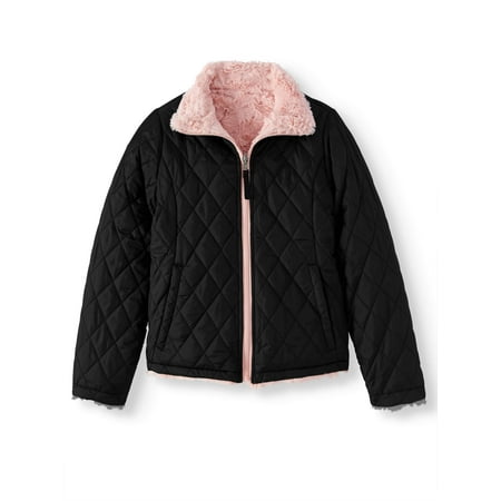 Reversible Quilted Vest - BHIP Reversible Quilted Zip Front 2-in-1 Jacket with Fur Lining (Big Girls)