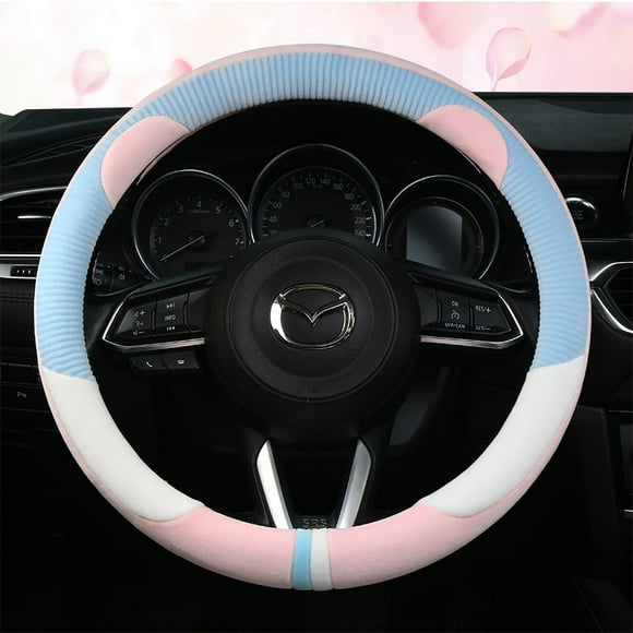 Car Steering Wheel Cover Cartoon Bear Car Handle Cover Autumn And Winter Plush Car Warm And Non-Slip Steering Wheel Cover,Blue Pink