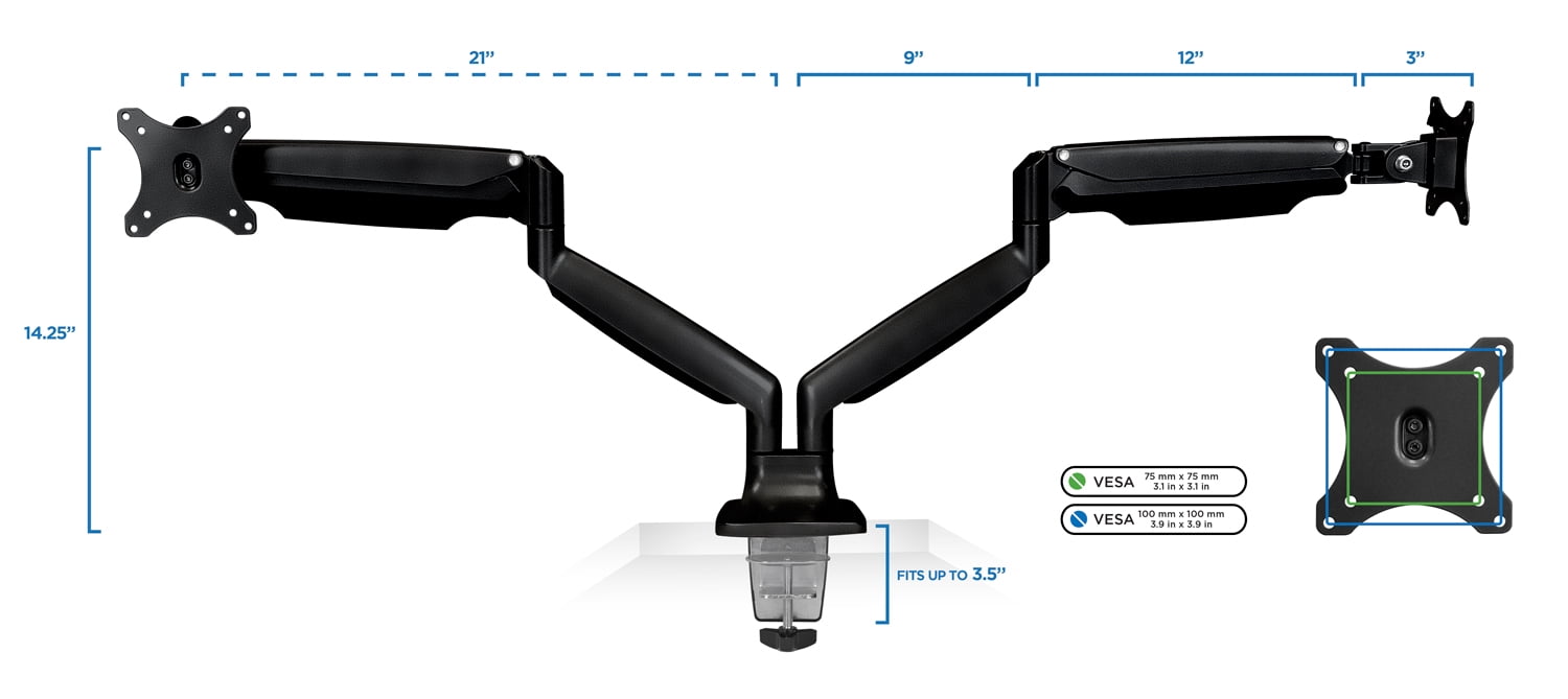 Mount-It! Height Adjustable Dual Monitor Desk Mount,  13"-32" Monitors