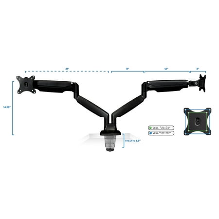 Mount-It! - Full Motion Dual Monitor Desk Mount With Gas Spring Arms - Black