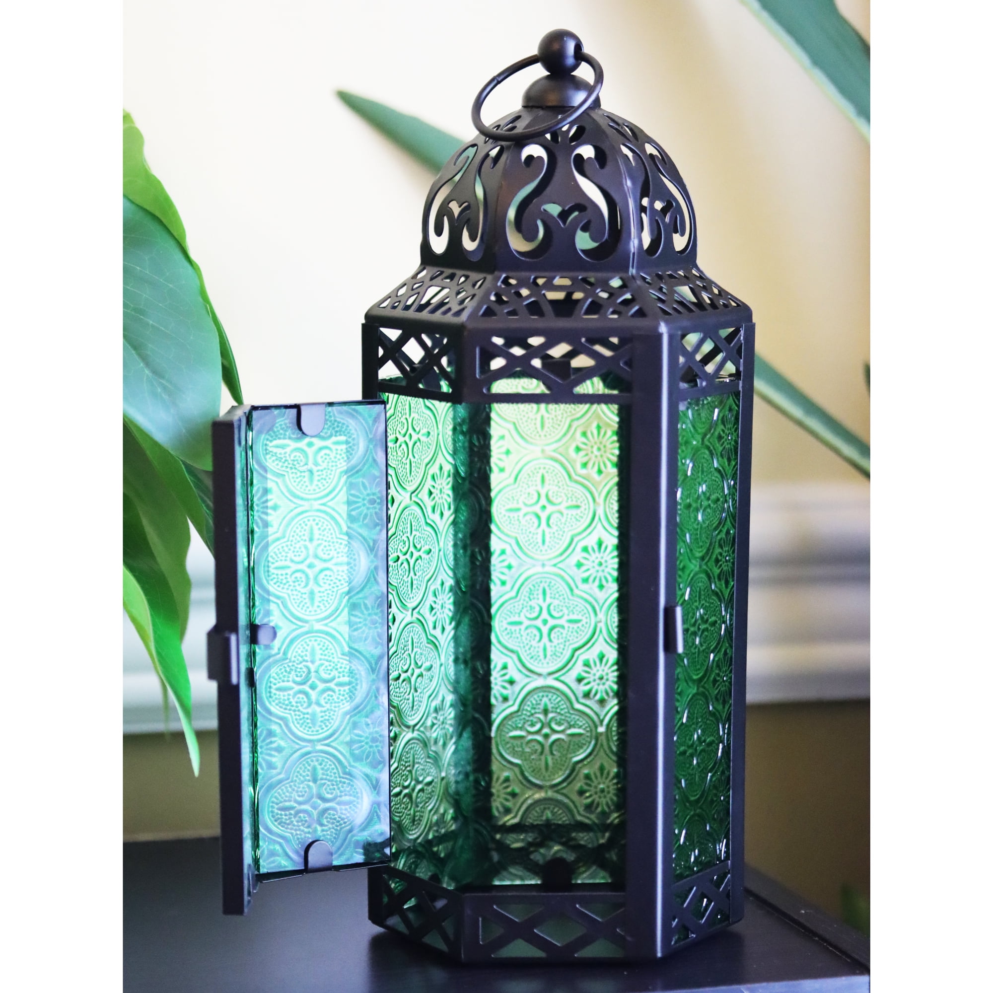 VELA LANTERNS Moroccan Lamp Indoor Outdoor Lantern Decorative Candle Holder  for Hanging Home Decor, Patio, Weddings, Black Metal, Blue Glass, Medium  Lantern - Yahoo Shopping