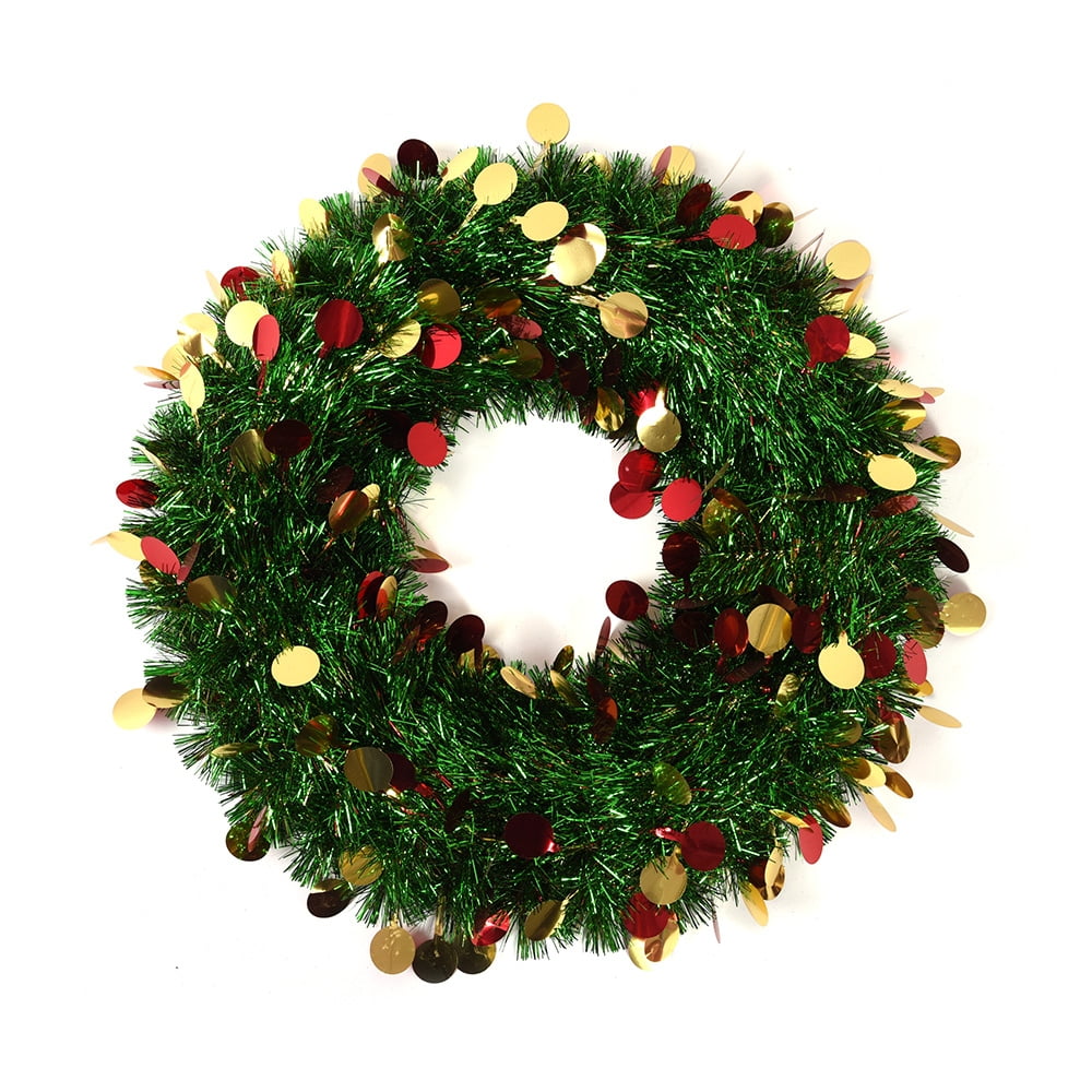 Green Tinsel Christmas Wreath with Round Icons by Holiday Essentials