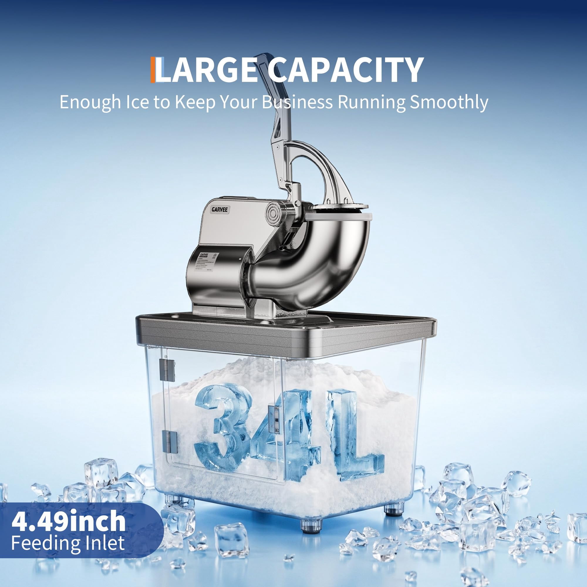 Kicctian 2 Blades Ice Crusher 661LBS/H, 300W Electric Snow Cone Maker Machine, 50L Capacity, 1450RPM, with Safety Switch for Home & Commercial Use, White