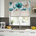 thumbnail image 4 of Teal Spring Floral Curtain Valances for Windows, Kitchen Valance Window Treatments Panel 2 Pack, Summer Botanical Butterfly Retro Rod Pocket Short Curtains for Bathroom Bedroom 60 x 18 Inch, 4 of 8