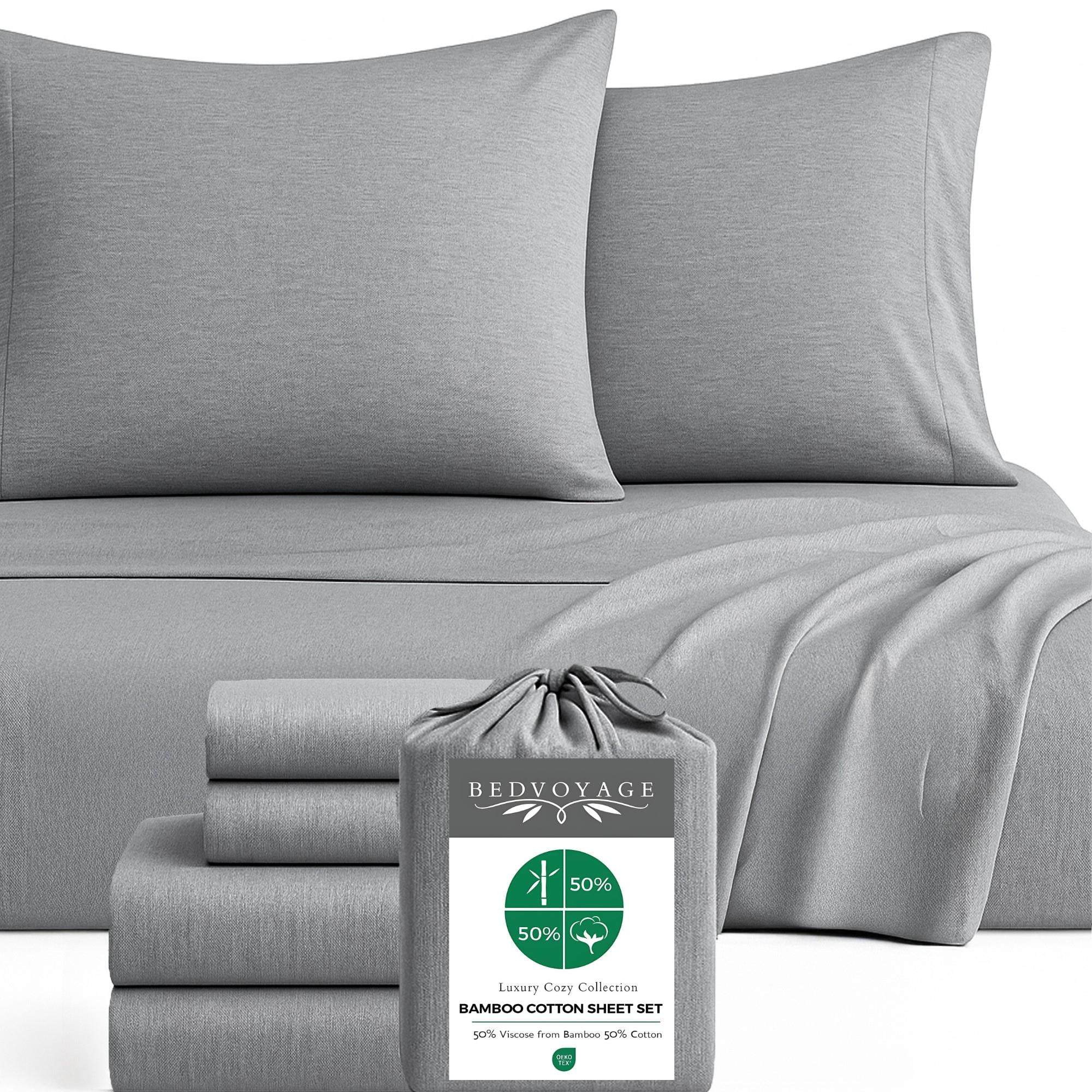 BedVoyage Sheet Set - Viscose from Bamboo + Cotton - Breathable & Cozy - King - Silver