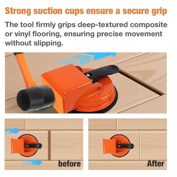 Heavy Duty Floor Gap Fixer Tool Orange, Laminate Hardwood Vinyl Tile Floor Repair Tool, Suction Cup Flooring Gap Closer with Rubber Base Compact Durable Alignment Tool