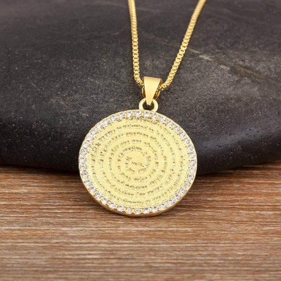 Nidin New Round Shape Spain/English Pendant Necklace S/L Sizes Choice For Women Men Copper Clavicle Chain Jewelry Accessories