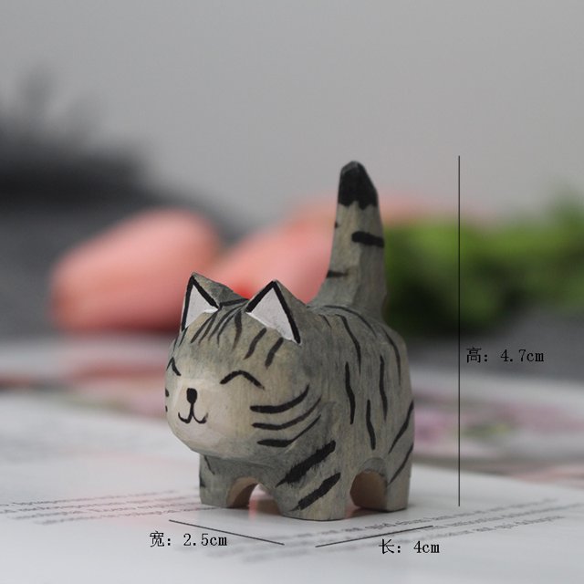 Adornos de gatito tallados en madera hechos a mano, animales pequeños, decoración creativa de escritorio de madera para gatos, manualidades