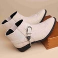 thumbnail image 3 of Men's Vintage Embroidered Western-Inspired Ankle Boots, Pointed Toe Elastic Side Slip-On Chelsea Boots with Decorative Buckle & Chain, Low Block Heel, 3 of 6