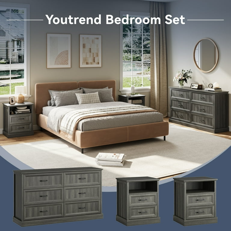 rustic grey dresser and nightstand set Haven Modern Farmhouse Rustic Bedroom Set — Crafters and Weavers main image 1