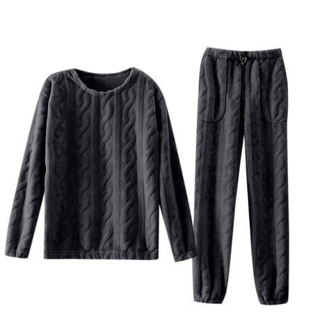 

Puntoco Women Clearance Women Flannel Thickened Plus Velvet Homewear Pajama Pants Sets Dark Gray 12(XXL)
