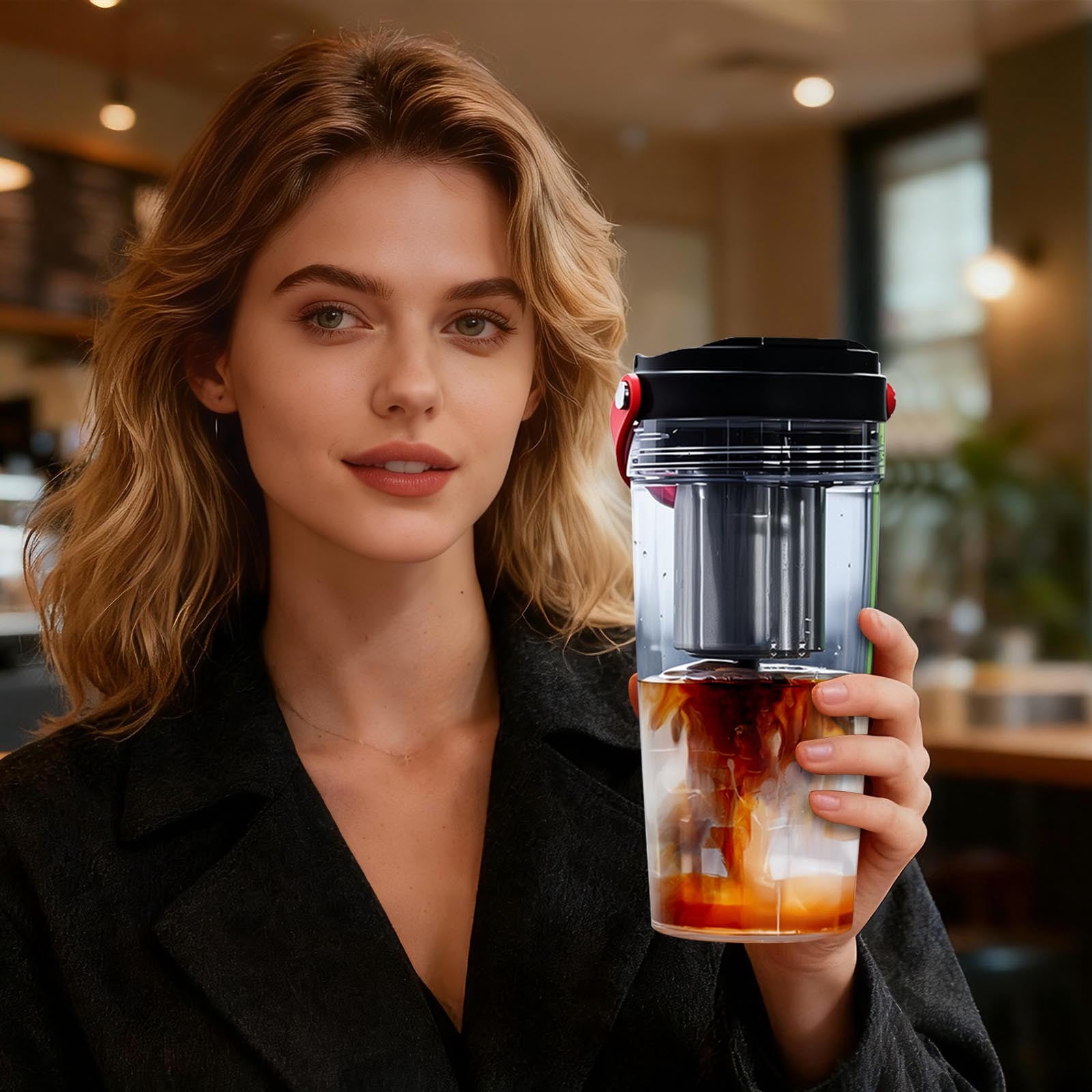 Portable Espresso Maker 20BAR Pressure, Handheld Rechargeable Coffee Machine, Built-in Milk Frother, Large Capacity, Travel and Home Use, Quick One-Button Operation transparent