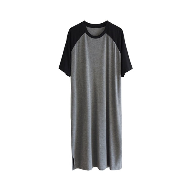 Chemise de Nuit Homme Coton Raglan Vêtements de Nuit Légers Robe de Pyjama Respirante Col Rond Chemise de Nuit Noir/gris Foncé TG