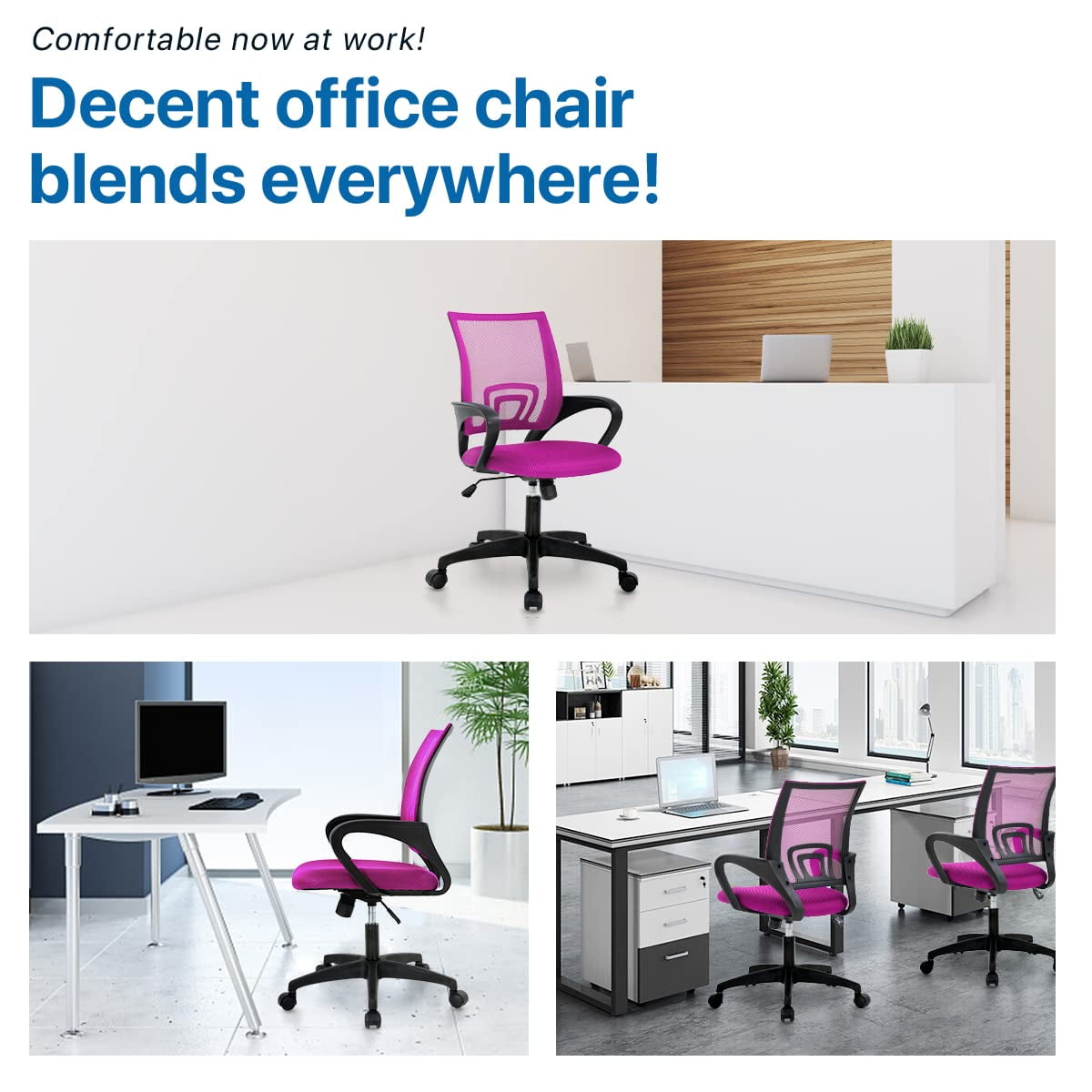 NiamVelo Mesh Office Chair, Mid-Back Home Office Chair Adjustable Ergonomic Desk Chair with Armrest, Rolling Swivel Chair for Adults, Pink
