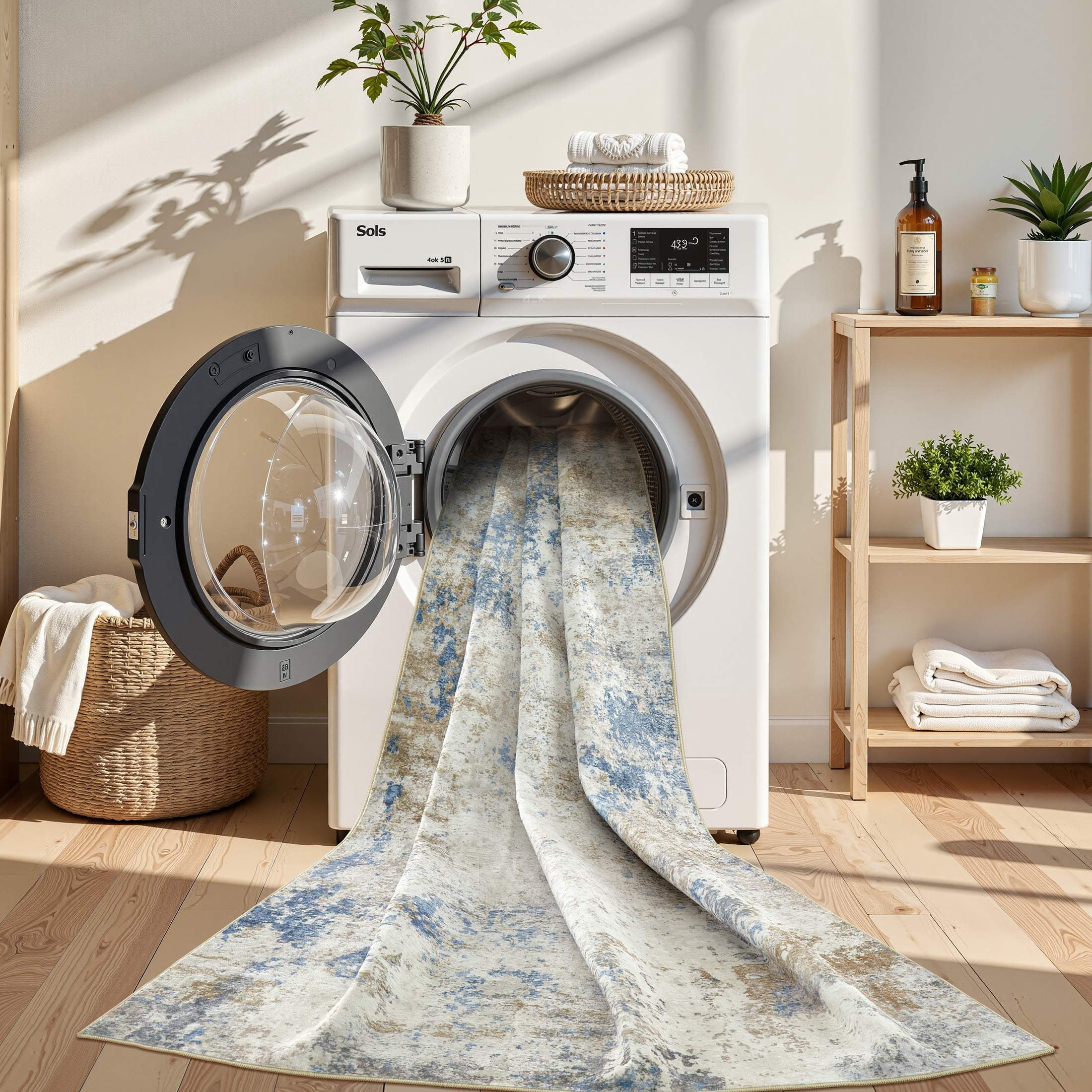 UERMEI 6'x9' Area Rugs for Living Room, Washable Non-slip Soft Indoor Modern Abstract Rug for Bedroom Dining Room Office Home Decor Carpet, Blue & Brown