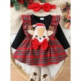 thumbnail image 2 of Wassery Infant Girl Christmas Dress 3M 6M 9M 12M 18M 24M Baby Girls Ruffle Long Sleeve Reindeer Embroidery Plaid Dress Infant Girls A-line Princess Dress with Headband, 2 of 9