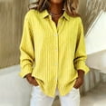 thumbnail image 4 of Women's Striped Button Up Shirts Loose Fit Lapel Collar Long Sleeve Dressy Casual Blouses Spring Fall Tops (S, Yellow), 4 of 5