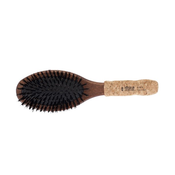 Cepillo plano ovalado profesional Ibiza Hair (Oc4) con cerdas de jabalí y nailon reforzadas y mango de corcho que crean un cabello suave y brillante para cabello corto, mediano o largo antes o después