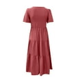 thumbnail image 5 of Summer Saving Wycnly Summer Dresses for Women Beach Casual Elastic Waist Flowy Ruffle Swing A Line Long Sundress 2024 Short Sleeve V-Neck Solid Maxi Formal Dress Wine XL, 5 of 5