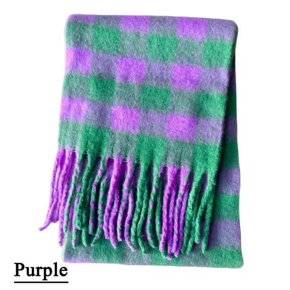 Purple Scarf Thermal Scarf Fall Winter Scarf Classic Tassel Plaid Scarf Warm Soft Chunky Large Blanket Wrap Shawl Scarves 1 Pack Warm Scarf for Womens