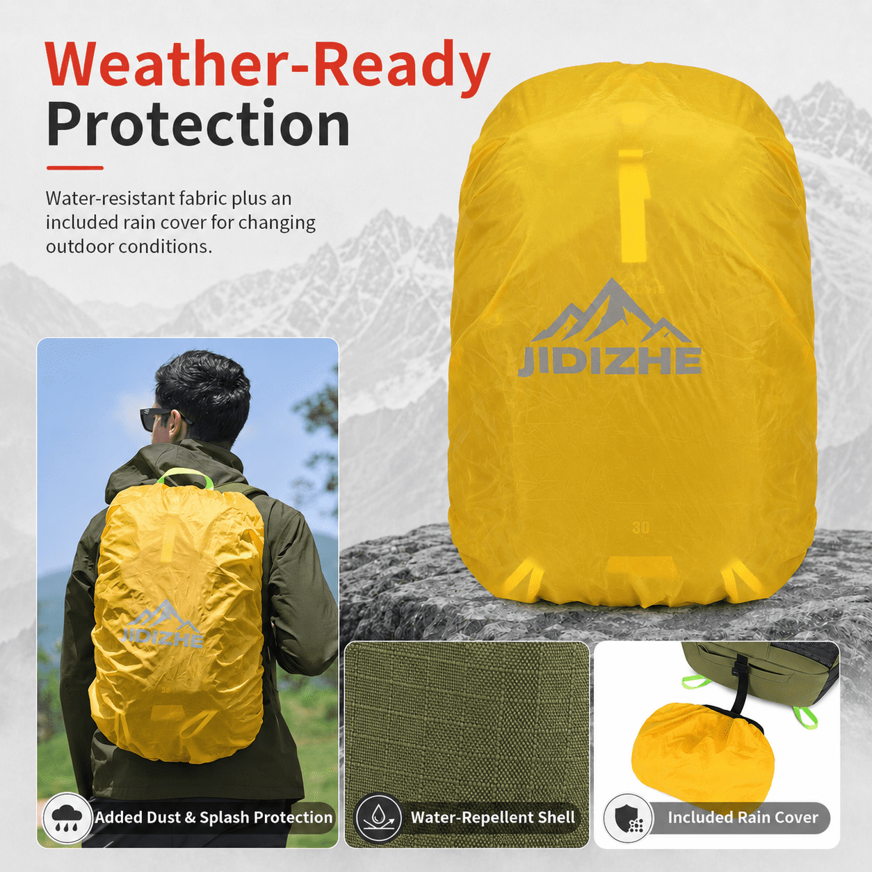 JIDIZHE 30L Polar Explorer Hiking Backpack, Lightweight Water-Resistant Outdoor Travel Backpack for Men & Women, Green