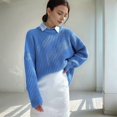 thumbnail image 6 of Womens Sweaters Fall Oversized Chunky Knitted Pullover Sweater Casual Long Sleeve Crewneck Cute Sweaters Blue XL, 6 of 10
