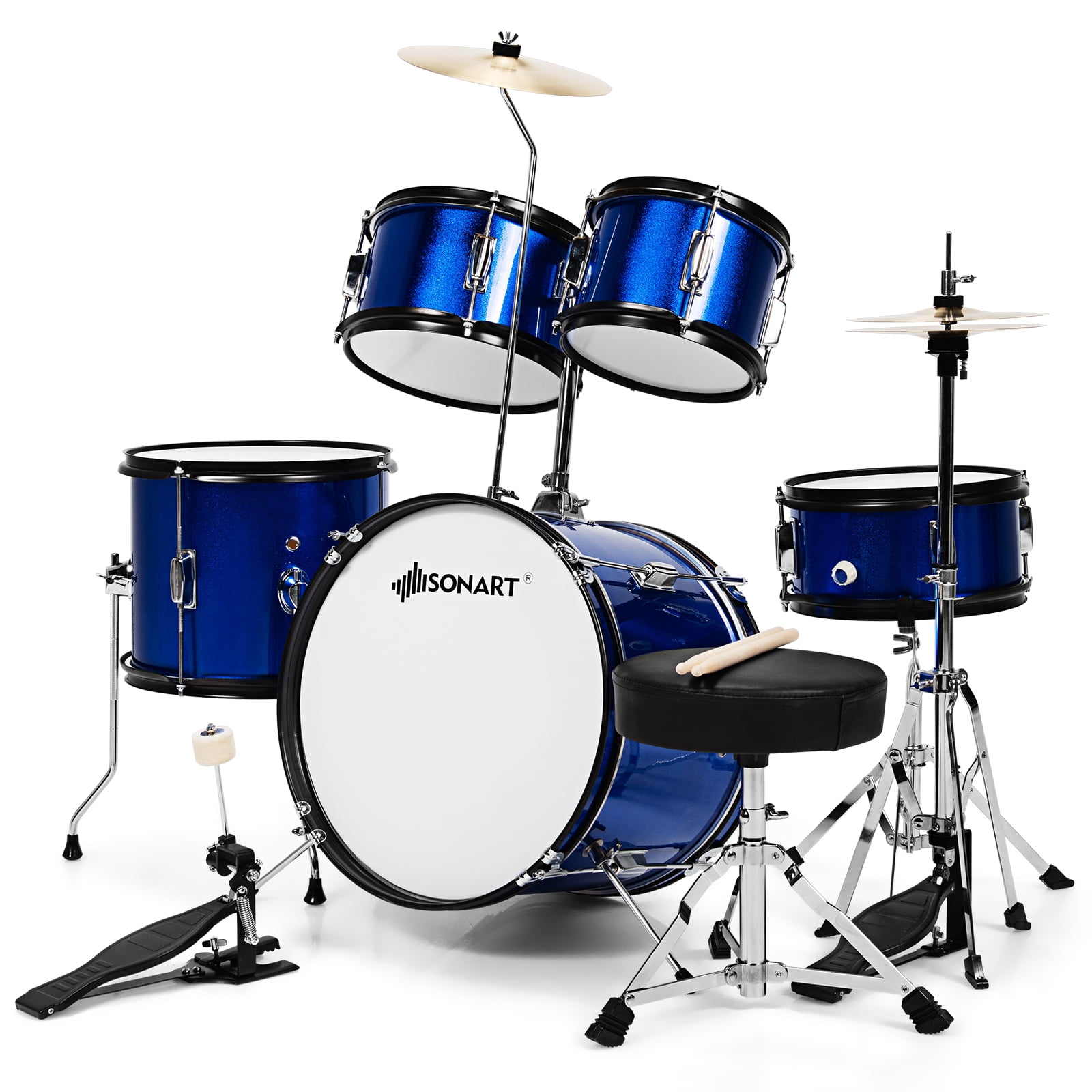 Infans Sonart 16 Inch 5Piece Complete Kids Junior Drum Set Children Beginner Kit Blue