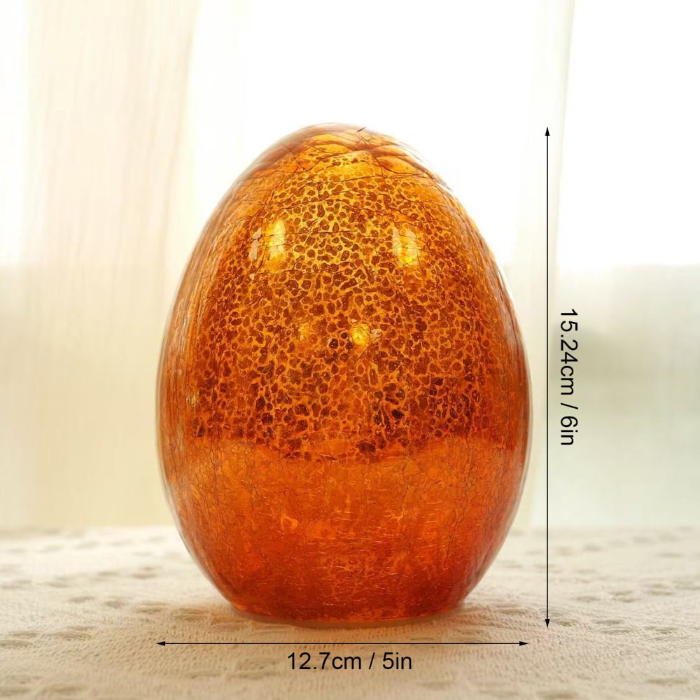 6 Inch LED Lighted Easter Egg Decor, Crackle Glass Illuminated Egg with Warm White Fairy Lights, Battery Operated Spring Table Centerpiece, Gold