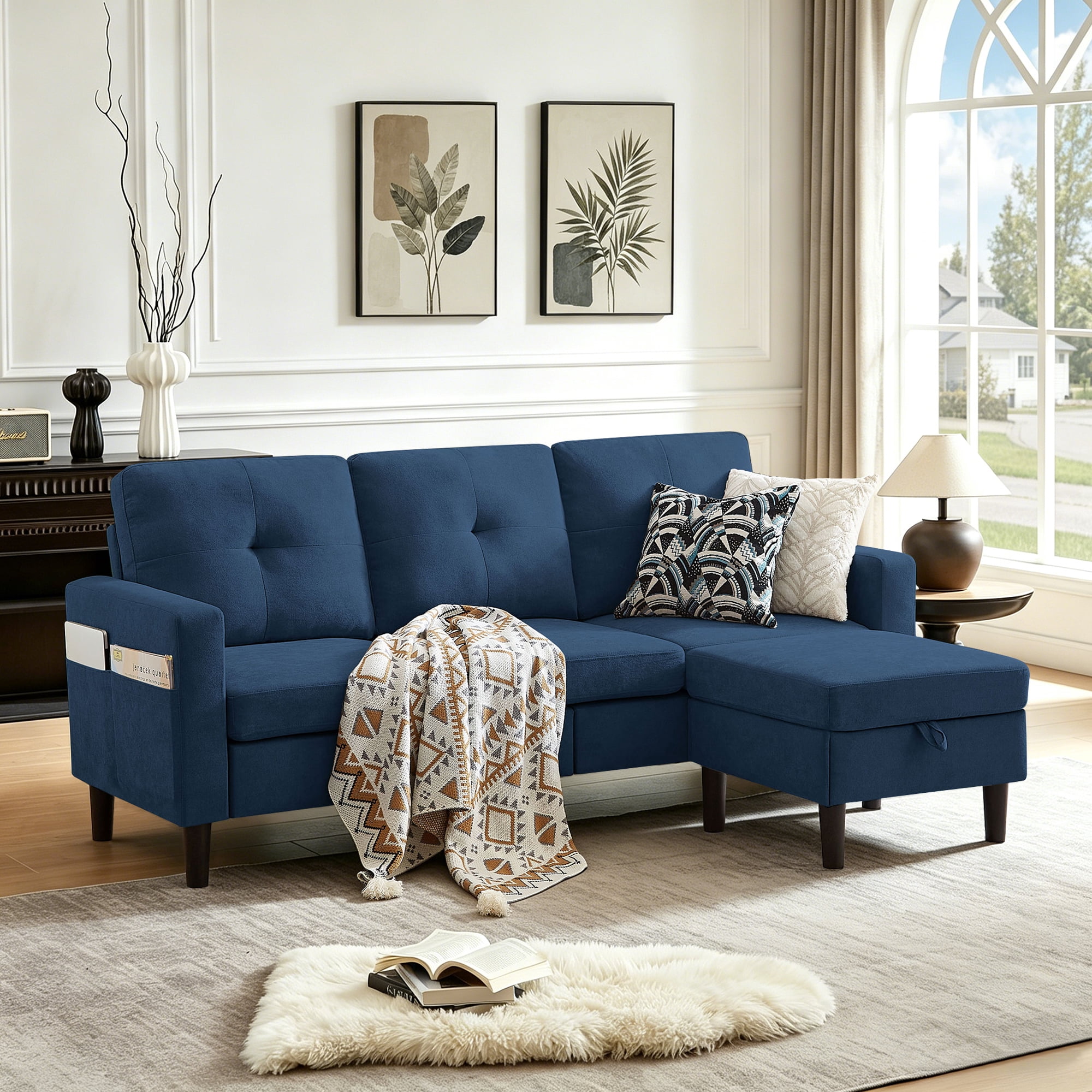 Tornama Convertible Sectional Sofa, Small L Shaped 3-Seat Couch with Reversible Chaise, Modern Linen Sofas Couches for Living Room, Apartment and Small Space