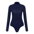 thumbnail image 4 of kayannuo Fall Clothes For Women Women's Mock Printing Fashion Turtle Neck Tops Long Sleeve Bodysuit Jumpsuit Navy, 4 of 7
