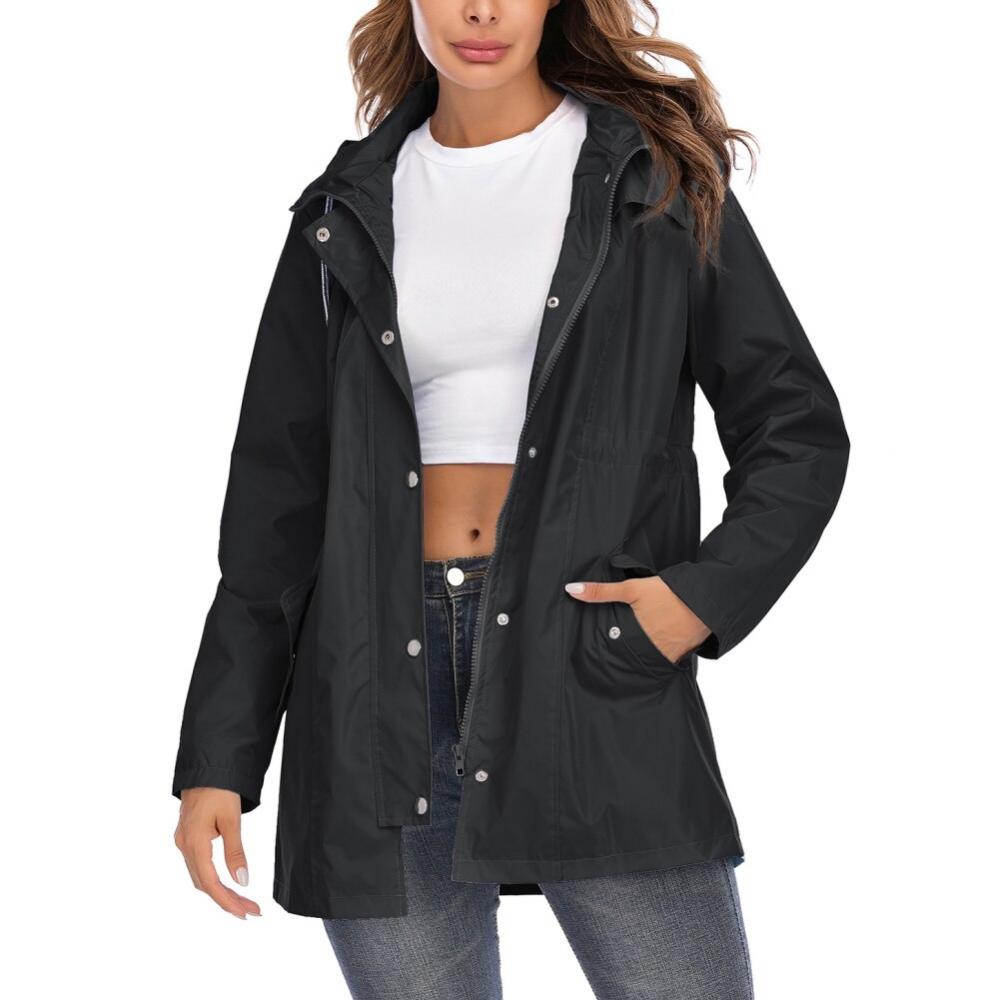 Women's Fashion Waterproof Windproof Raincoat Striped Lining Lightweight Jacket with Hood Long Fashion Outdoor Jacket - image 4 of 6