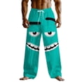 thumbnail image 2 of UVEASISHA Mens Funny Pants with Pockets Summer Loose Straight Leg Linen Pants Novelty 3D Cartoon Print Beach Slacks Stretch Waist Drawstring Trousers Mint Green L, 2 of 6