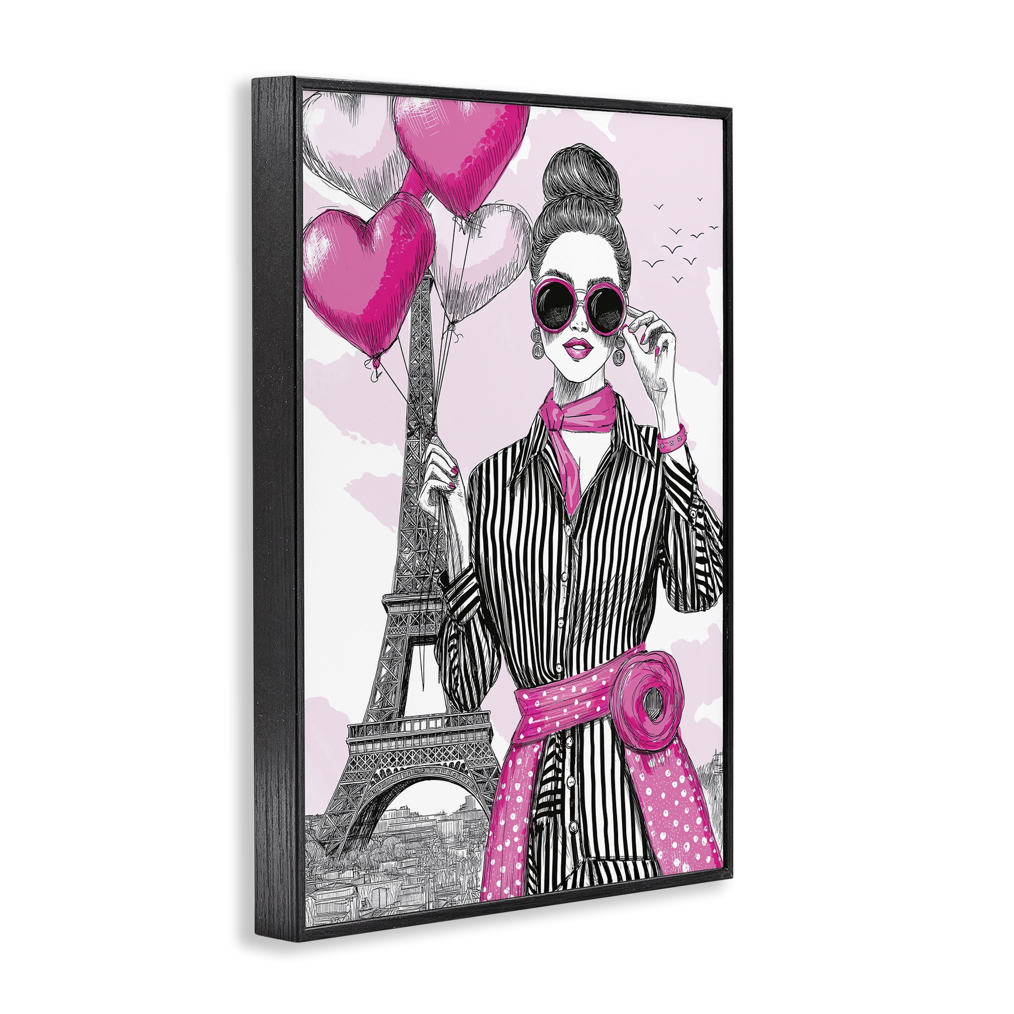 Stupell Industries Parisian Chic Woman with Balloons Black Framed Giclee Art, design by Jess Stempel
