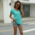 thumbnail image 2 of Defitshape Women's Short Sleeve Shirt Soft Top Basic Fashion Cotton Short Fall Casual V Neck Summer Beach Ruffle Tee Light Green Medium, 2 of 4
