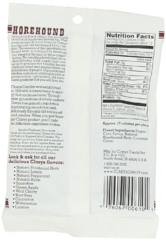 Claeys Horehound Old Fashioned Hard Candies - 6-oz. Bag