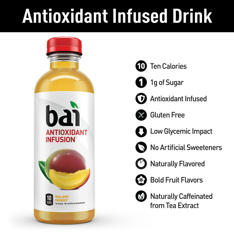 Bai Flavored Water, Malawi Mango, Antioxidant Infused Drinks, 18 Fluid Ounce
