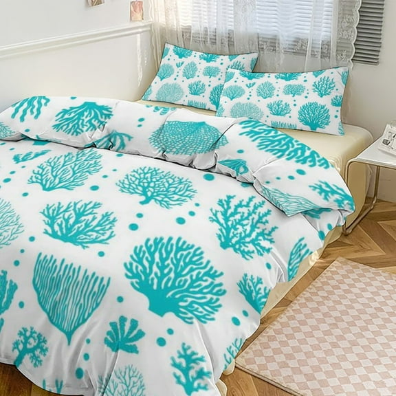 Marine Coral 3D Duvet Cover Set Quilt Cover Theme of for Bedroom Decoration