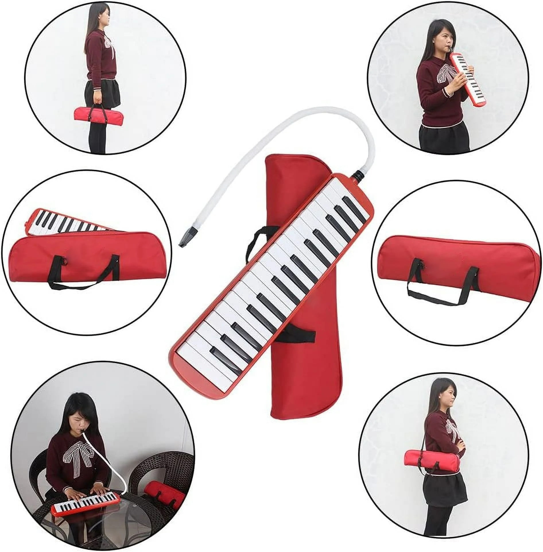 32 Keys Melodica Piano Musical Instrument for Beginner Gift with Carrying Bag (pink)
