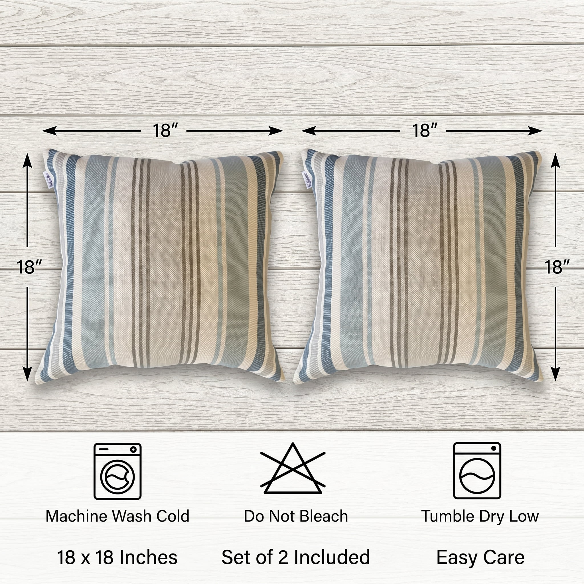 DURAMOXLQ 18"x18" Outdoor Throw Pillows Set of 2, Weather & Fade Resistant Striped Decorative Pillows for Patio Furniture