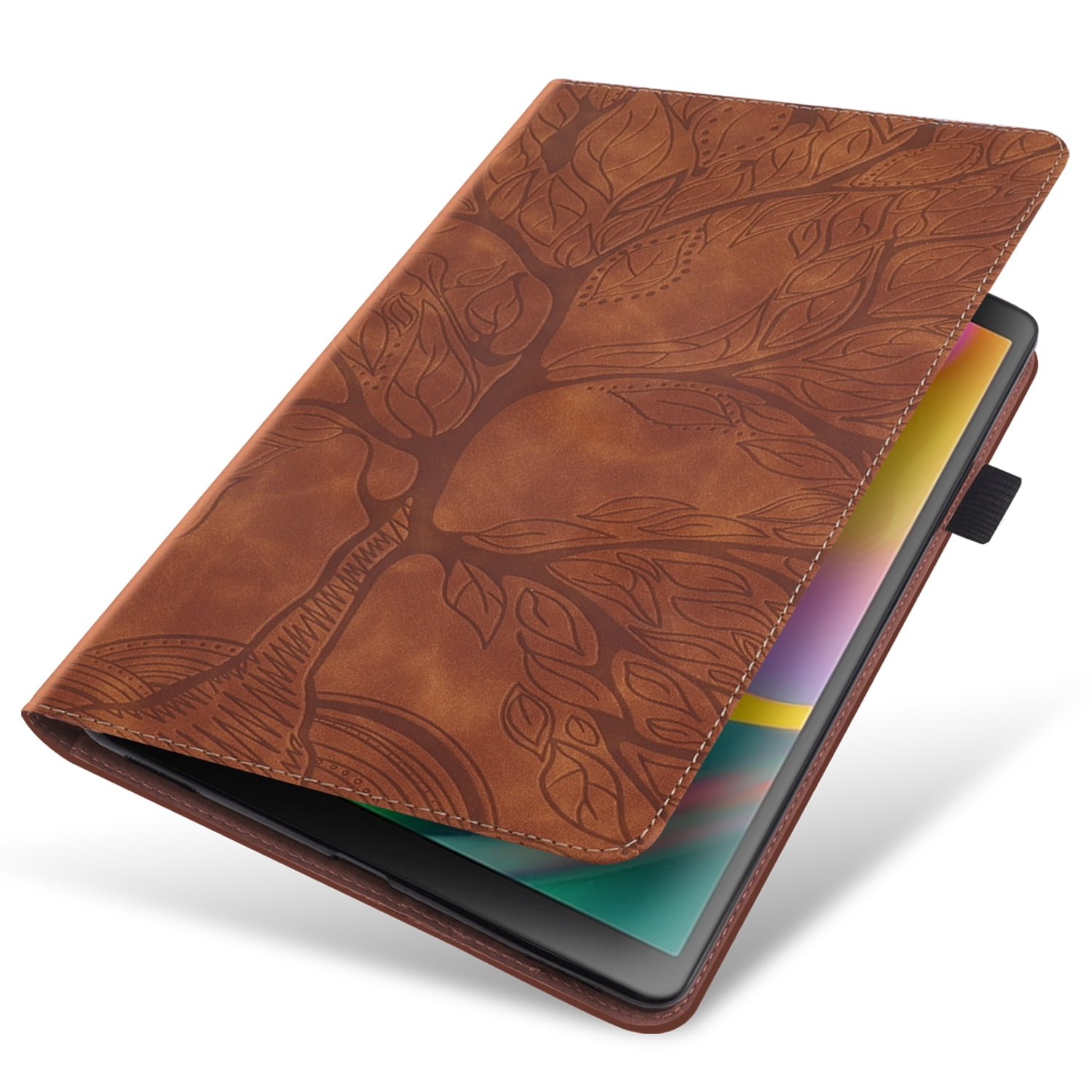 Allytechgroup Elegant iPad Air 11 Inch Case Cover 2024, Lift Tree Pattern Embossed and Shockproof Tablet Case with Pencil Holder Multi Angle Viewing Stand Flip Cover for Apple iPad Air 11,Brown