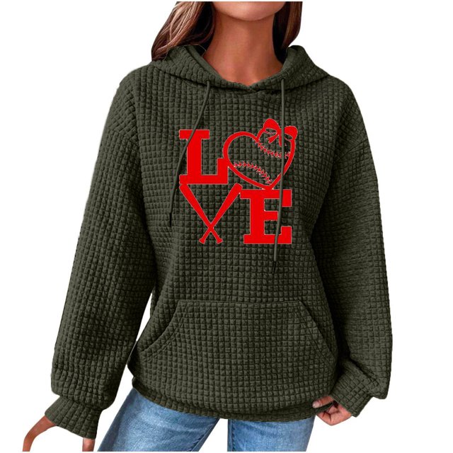 Chandails à Capuchon pour Femmes Mode Automne et Hiver Imprimé Décontracté Manches Longues Col Rond Chandails en Molleton à Capuche Blouse Ample avec Cordon de Serrage et Poche
