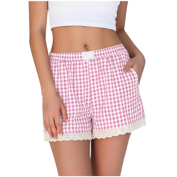 Boxer Shorts for Women Summer Casual Fashion Stripe Pajama Shorts Lightweight Loose Beach Bottoms Lounge Sleep Shorts with Pocket