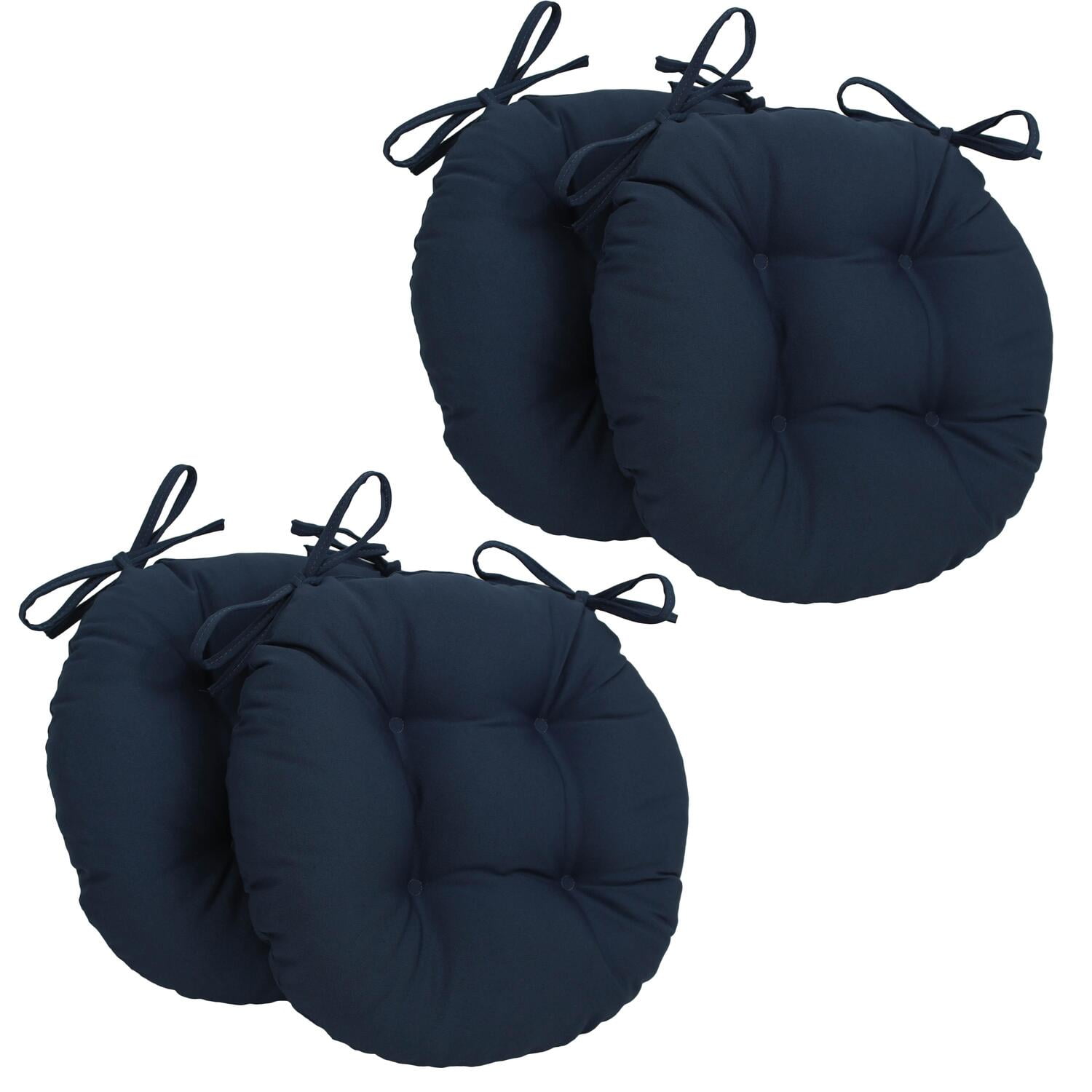16inch Solid Twill Round Tufted Chair Cushions (Set of 4)ColorNavy